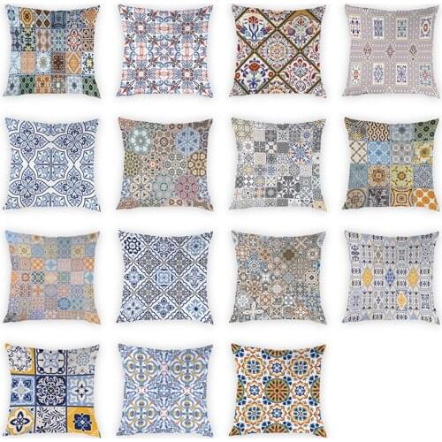 Ethnic Printing Cushion Cover Decorative Pillowcases Geometric Stripes Ripple Pattern Peach Skin Home Decoration 45cmx45cm