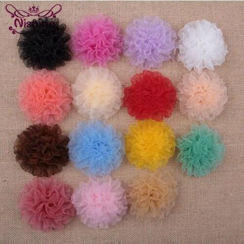 Nishine 30pcs 3.5" Chic Flat Back Yarn Flower DIY Headband Muslin Flowers Use for Headwear Girls Hair Accessories