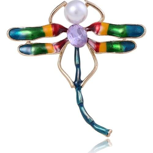 Korea New Brooch Color Dragonfly Rhinestones Pearls Drop Oil Brooch Clothes Decorative Fashion Jewelry Accessories Brooch