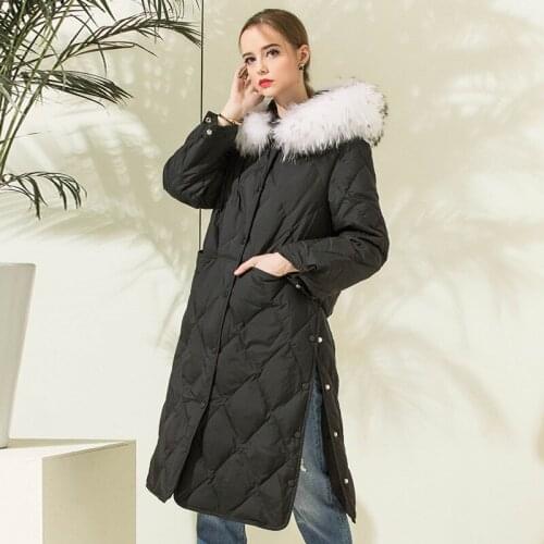 New Winter 95% Goose Down Jacket Women Long Hooded Coat parkas thicked Natrual Raccoon Fur Collar Overcoat LX2236