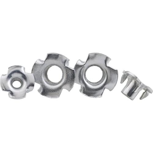 50pcs M6 Zinc Plated Four Claw Female Nut Captive T Pronged Tee Blind Nuts m6 Speaker Nut for Woodworking Furniture Hardware
