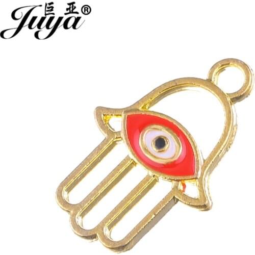 JUYA 10pcs Evil Eye Charm DIY Pendant Jewelry Making Necklace Bracelet Accessories Hellow Fatima Hand Charms Supplies 13x20mm