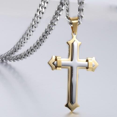 Fashion 2 Layer Cross Pendant for Men Boy Gold Silver Color Stainless Steel Pendant Fashion Jewelry DKP383