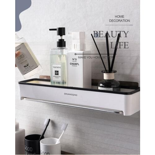 Bathroom Shelf Towel Holder Extendable Hanger Shower Shampoo Rack Bath Organizer Kitchen Storage Basket White WC Floating Shelf