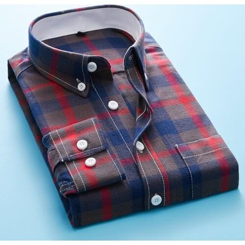 Shirts Men 2020 New High Quality Mens Square Collar Plaid Single Breasted Business Casual Slim Long Sleeve Mens Shirts