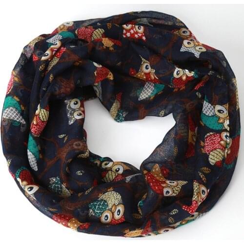 Fashion Round Neck Scarf For Women Ladies Owl Pattern Print Warm Ring Scarves Snood Wrap Shawl Female Autumn Winter Bandana
