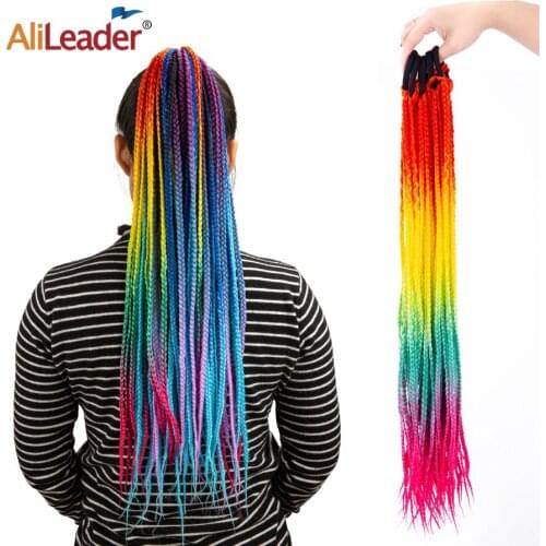 Alileader New Ponytail Hairpiece With Rubber Band Hair Ring Ombre Synthetic Box Braids Ponytail Extension Straight Hair Ponytail