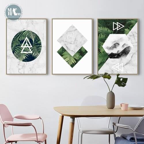 Nordic Abstract geometry green plant Wall Art Canvas Poster and Print Canvas Painting Decor Picture for Living Room Home Decor