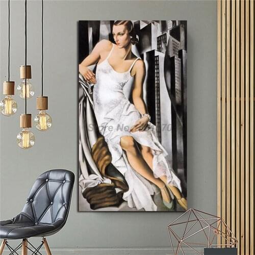Tamara De Lempicka Poster Portrait Of Mrs. Alan Bott Woman In White Paintings On Canvas Modern Art Decorative Wall Pictures Home