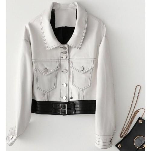 2020 New Style Office Lady Real Jacket Women Slim Short Genuine Leather Coat Single Breasted Harajuku Streetwear Female