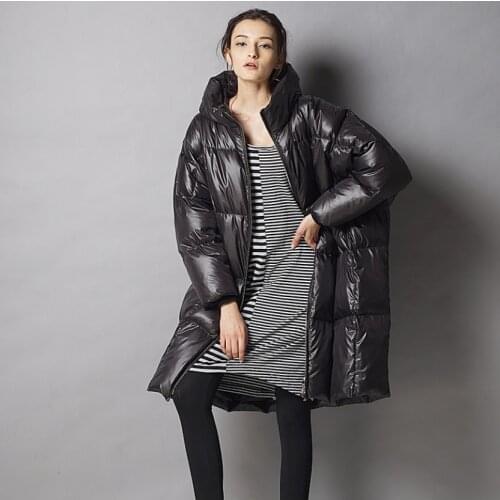 Winter 2019 new style white duck down jacket women Korean version super loose jacket medium and long style hooded fashion coats