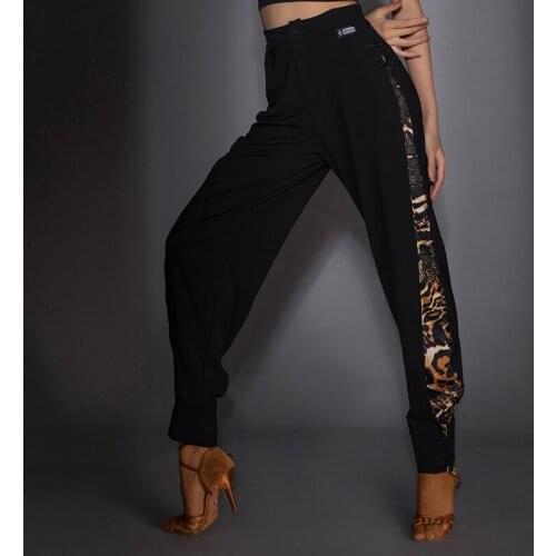 2021 New Latin Dance Pants For Women National Standard Trousers High Waist Leopard Print Latin Dance Practice Clothes DQS6688