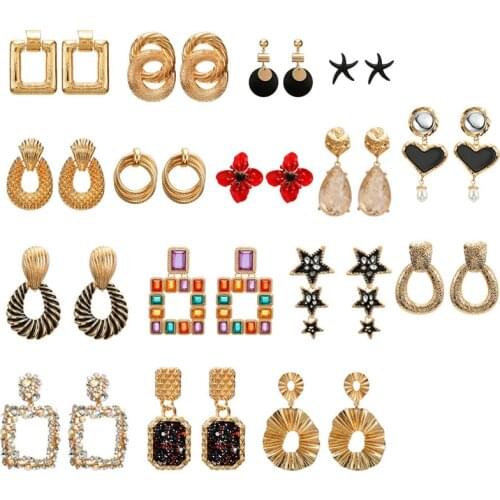 F32 Multi Designs Wholesale Fashion Jewelry Women Metal Vintage Statement Clear Crystal Drop Earrings For Women Metal Earring