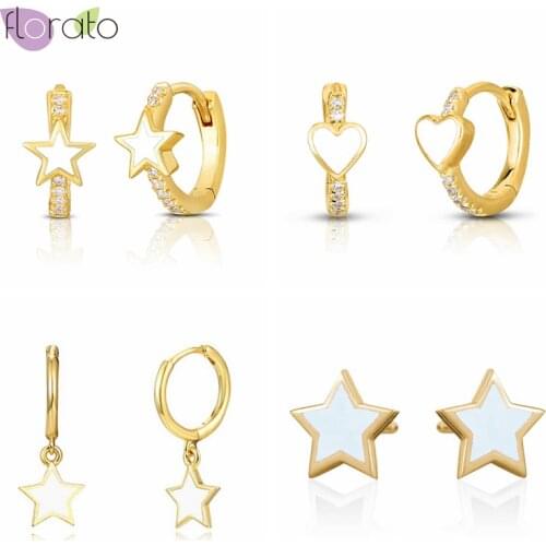 925 Sterling Silver Ear Buckle Stars/Love Gold Hoop Earrings Korean Style Simple Exquisite CZ Earrings For Women Birthday Gifts