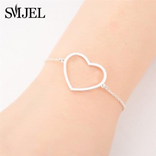 SMJEL Love Heart Shape Bracelets Women Stainless Steel Love Couple Jewelry bizuteria Valentines Day bracelet manchette femme