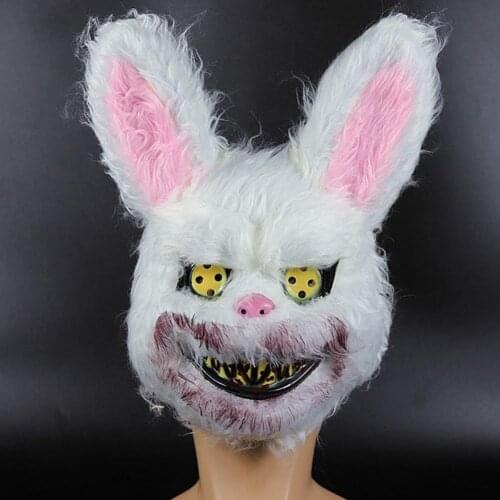 1pcs Halloween Mask White Bunny Rabbit Bloody Creepy Halloween Party Plush Horror Cosplay Killer Masque Scary Adult Mask Dress