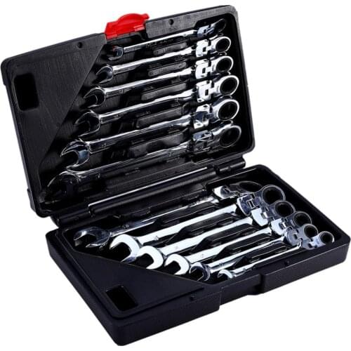 12 Piece Flexible Combination Spanners Ratchet Wrench Car Garage Tool Set 8-19mm