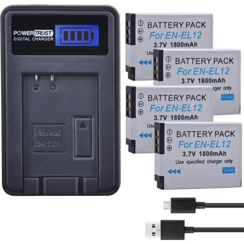 4Pcs EN-EL12 ENEL12 EN EL12 Camera Battery + LCD USB Charger for Nikon Coolpix S9900 S9700 AW120 S9500 AW110 S70 S9600