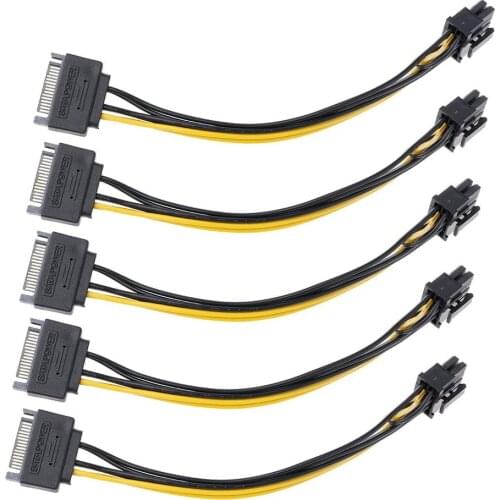 5PCS New 15pin SATA Male to 8pin(6+2) PCI-E Power Supply Cable 15cm SATA Cable 15-pin to 8 pin cable 18AWG Wire for Graphic Card
