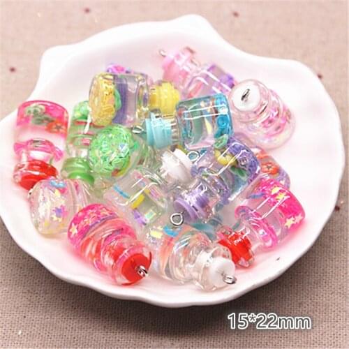 5pcs New Design Mix Colors 3D Glass Shiny Paillette Sealed Bottle Iron Hook DIY Craft/Jewelry Accessory,15*22mm