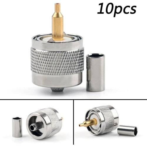 Artudatech 10Pcs Connector UHF Male PL259 Plug Crimp RG58 RG142 LMR195 RG400 Cable Straight Jack Parts