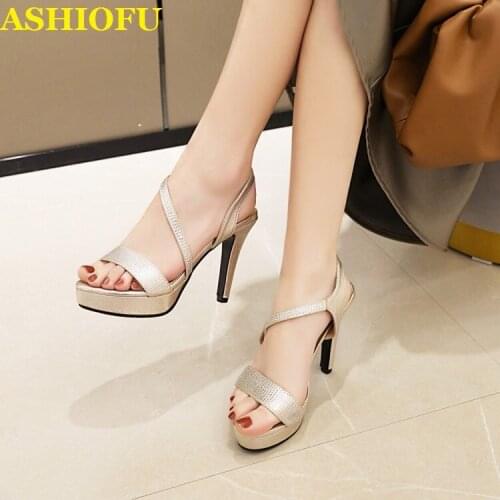 ASHIOFU Wholesale Handmade Womens 10cm High Heels Sandals Shinny Party Prom Summer Shoes Sexy Platform Evening Fashion Sandals