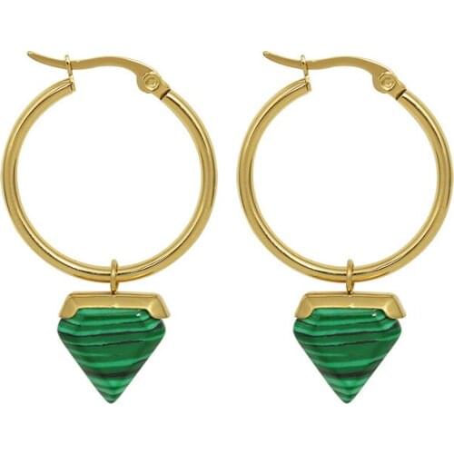 Irregular Fashion Hoop Earrings Triangle Stainless Steel Malachite Design Female Gift For Women Boho 2021 Accessories Jewelry