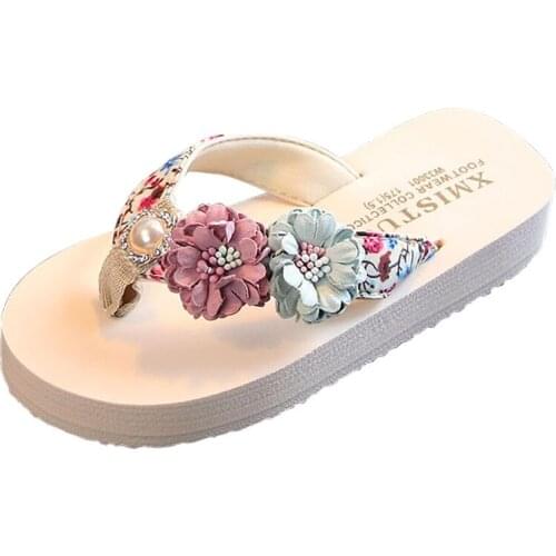 Bohemia Kids Shoes Girls Slippers Children Flip-Flop Flower Beach Clog Baby Sandal Garden Footwear Home Comfortable High-Heel