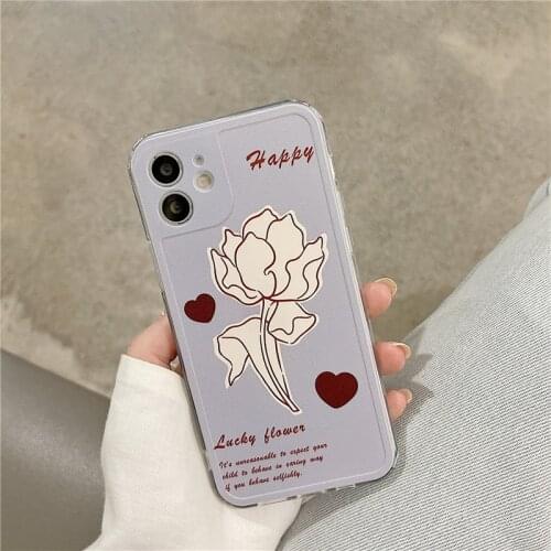 Retro rose love abstract line art Japanese Phone Case For iPhone 11 12 Pro Max Xs Max XR XS 7 8 Plus 7Plus case Cute Soft Cover