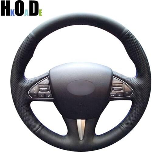 Black Artificial Leather Steering Wheel Cover Hand-stitched Car Steering Wheel Cover for Infiniti Q50 2014 2015 QX50 2015