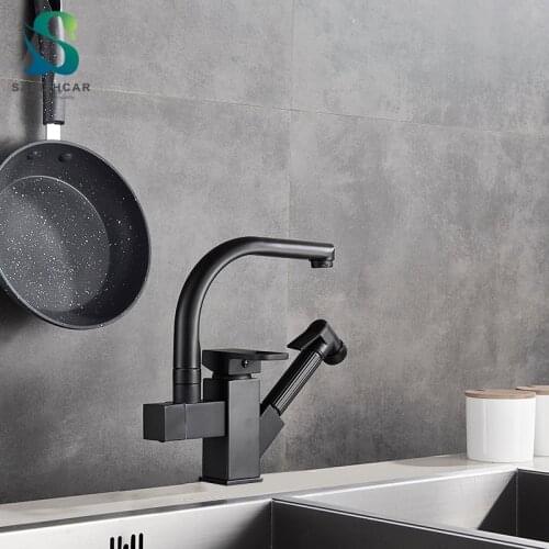 Black Kitchen Sink Faucet Two Rotating Spouts Pull Out The Flushing Spray Kitchen Faucet Deck-mounted Kitchen Sink Faucet