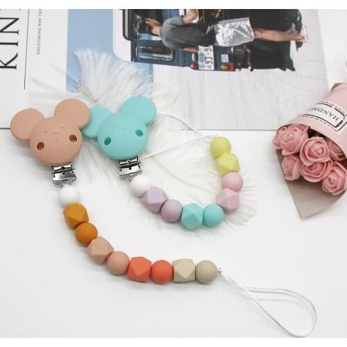 Cute-idea Colorful Baby Silicone Beads 1set Pacifiers Clip For Baby Teether Toys Accessory Teether Pendant DIY BPA Free