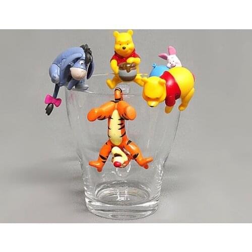 Disney 5pcs/lot Pooh Bear Piglet Tigger And Eeyore on The Edge of Cup PVC Figure Toys Model Doll Figurine Decoration
