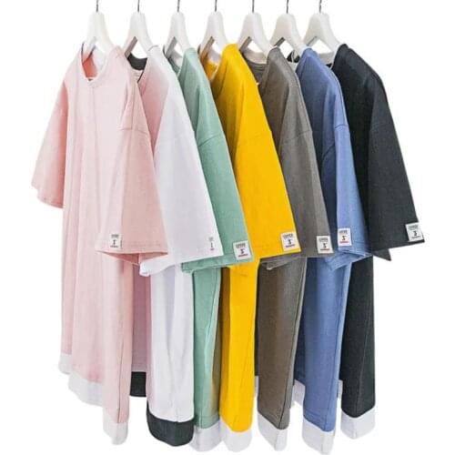 Fashion Cotton T-shirt Men High Street Short-sleeved Tees Solid Color Loose O-neck Pullover Leisure Wild Tops Man Streetwear