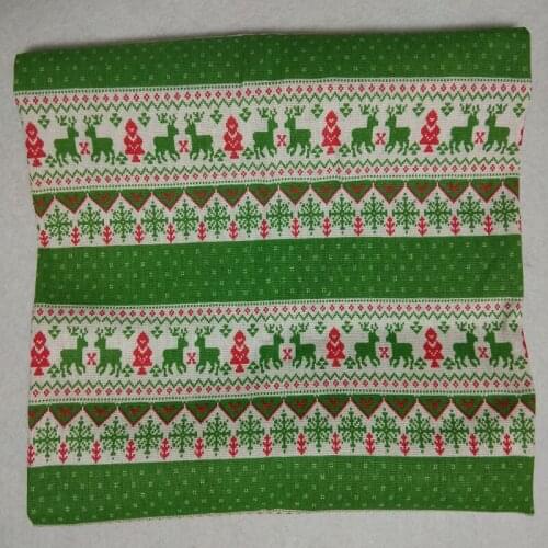 48x110cm Christmas Green Snowflake Green Tree Deer Stripe Printed Cotton Linen Fabric X'mas Linen Fabric Curtain Tablecloth Bag