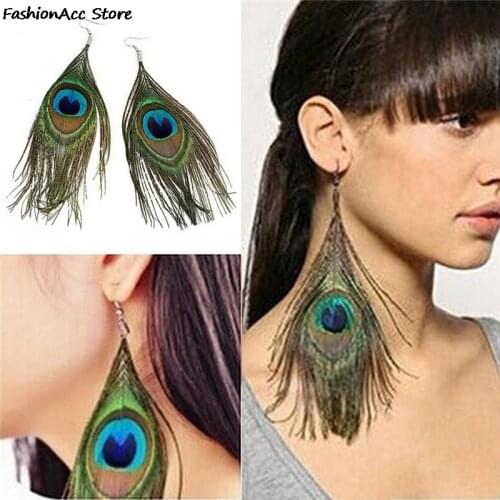 Crystal Long Design Peacock Feather Drop Earrings For Women Earring New Jewelry