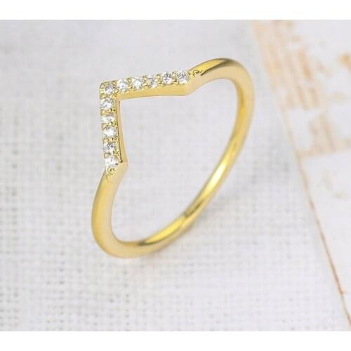 Wave V Rings For Women Simple Letter jewelry Cubic Zirconia Gold Color Wedding Bride Gifts Finger Ring Wholesale R293