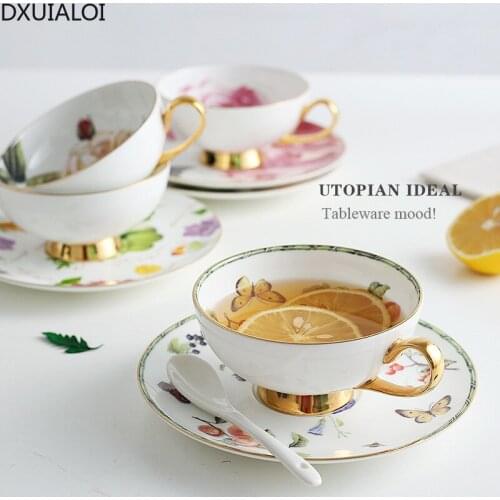 Ceramic Cup Bone China Coffee Cup and Saucer Small Fresh European Style Tea Cup Afternoon Tea Black Tea 101-200ML DXUIALOI