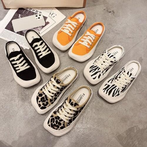 Lisapie Classic Leopard Lace-Up Canvas Vulcanized Shoes Women Fashion Patchwork Low Cut Flats Spring Vintage Sports slippers