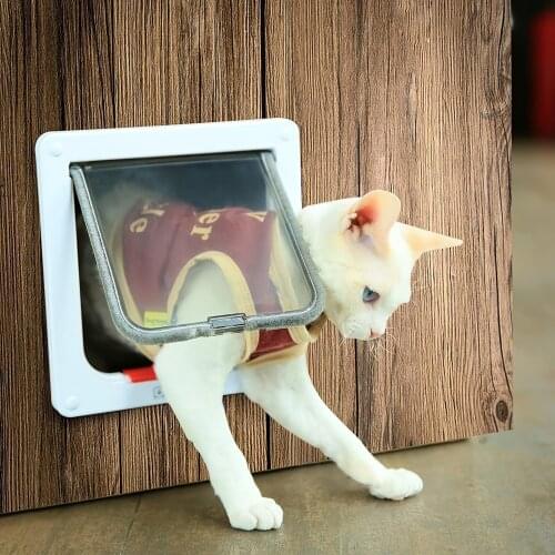 Coffee 4 Ways Lockable Dog Cat Kitten Door Security Flap Door ABS Plastic Animal Small Pet Cat Dog Gate Pet Supplies Dropship