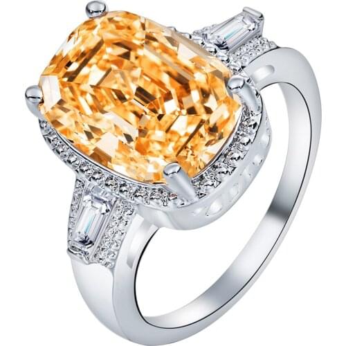 Large high quality AAA yellow cz zircon Wedding Rings for Women silver plated Fashion Jewelry Anniversary Gift Distribution