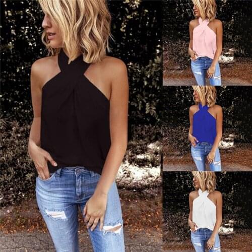 Summer Casual Fashion Sexy Womens Sleeveless Top Chiffon Halter Solid Color Top Everyday Style Wild Ladies Vest
