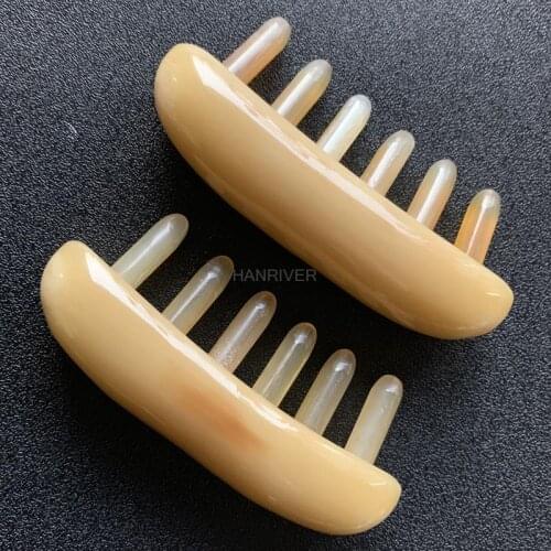 1pcs 10cm Natural Horn Massage Comb Wide Teeth Head Acupoint Massage Comb Non Static Pressure Therapy Head Handle Massage Tool
