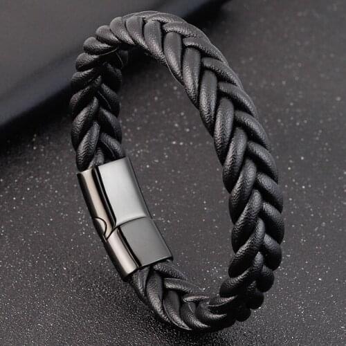 LAMEMDEE Multi-layer Stainless Steel Combination Black Leather Mens Bracelet Gold Black Color Selection Christmas Surprise Gift