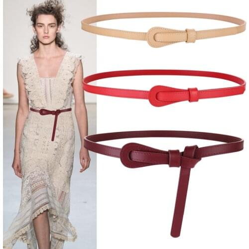 Fashion Real Leather Belts For Women knotted Buckle Thin Cowskin Shirt dress DIY Knot Waist Belt Long Strap waistbands girl gift