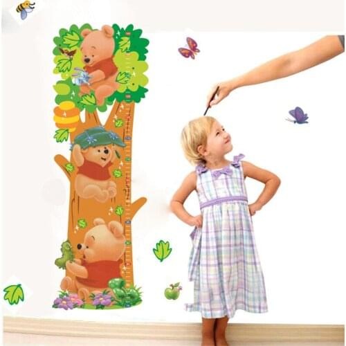 Cartoon Winnie Bear height Measure DIY Wall Stickers for Kids Room Home Decor Nursery Children Mural Decal Wallpaper Poster