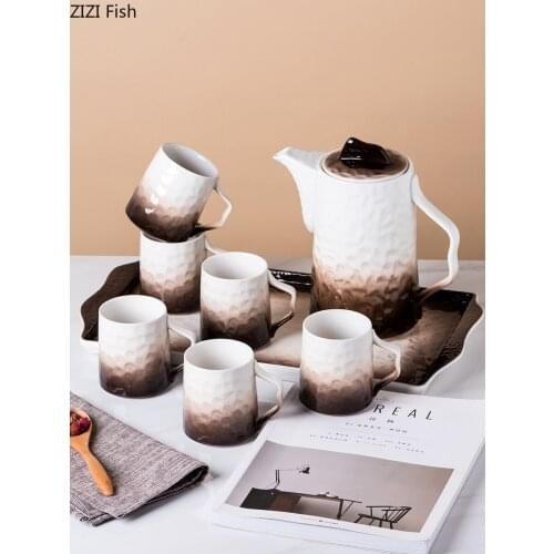 Brown Stone Grain Cup Set Cafe Style Palace Living Room Tea Cup Tea Set Water Cup with Ceramic Heat-resistant Cold Water Jug