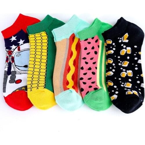 Funny Watermelon Beer Astronaut Corn Socks Invisible Ankle Summer Boat Low Short Socks Women Men Cotton Casual Happy Socks Male