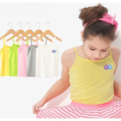 Clothing for Girls T Shirts Flower Applique Top for Girls Summer Cotton Kids Vest Baby Girl Undershirt Singlets