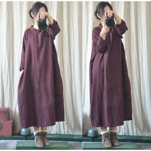 Autumn Thickening Nostalgia The Republic Of China Wind Manual Buckle Slanting Flap Improvement Dress Cotton Longuette J1904